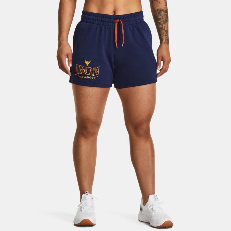 Under Armour Women's Project Rock Everyday Terry Shorts Midnight Navy / Heritage Red XS